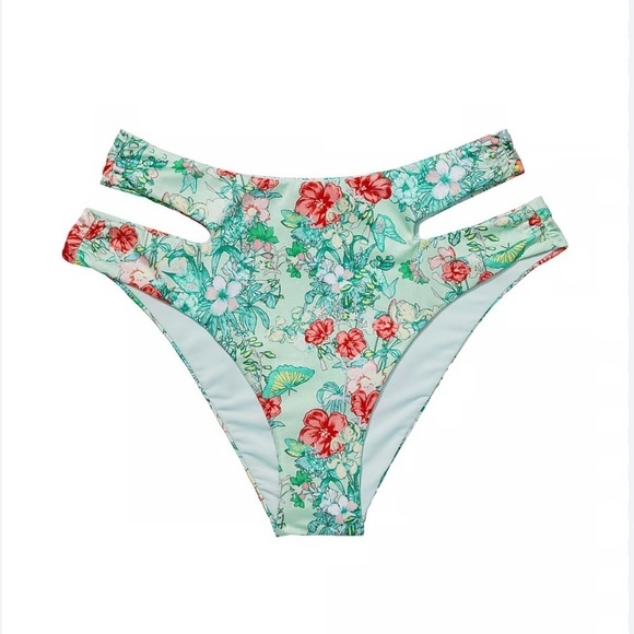 Victoria’s Secret Green Floral Butterfly Halter Bikini High Waisted Cut Out - Picture 6 of 14